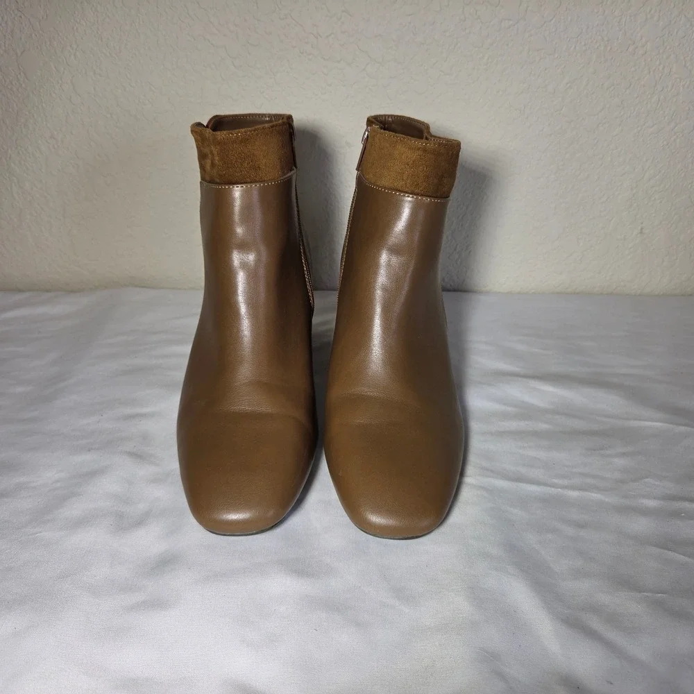 Bella Vita Womens Tan Brown Mixed Media Block Heel Ankle Boots Size 9.5 WW
